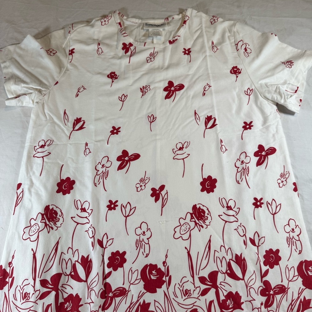 Serengeti White & Red Floral XL Maxi Dress Short Sleeve Women’s A-Line Pullover - Picture 4 of 15